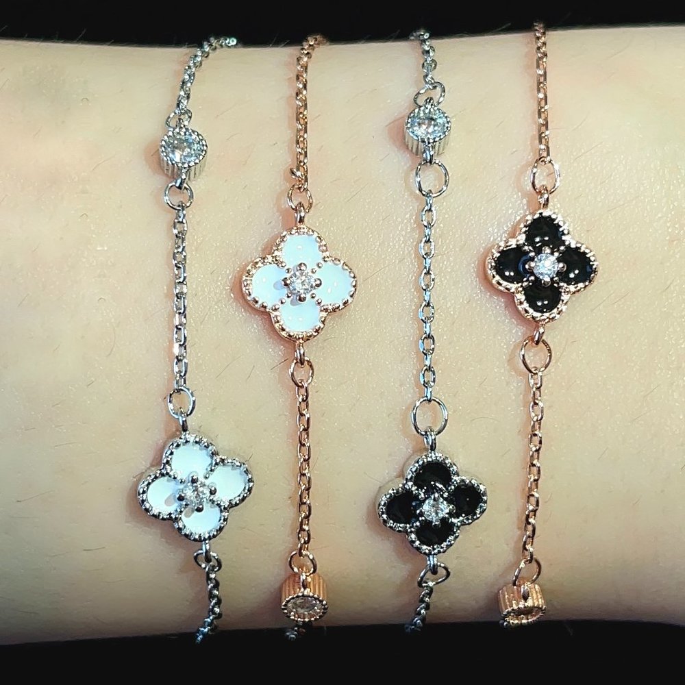 Rose Gold & Silver Four Leaf Clover CZ Bracelet - Picture 1 of 5